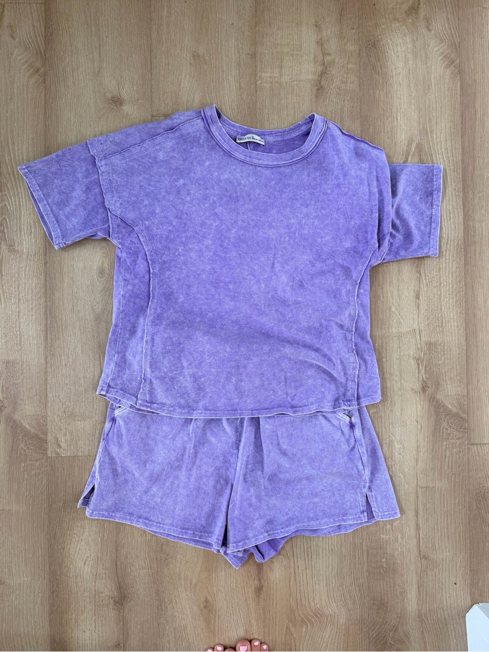 Zenana Outfitters Lavender Mineral-Wash Short Sleeve Set